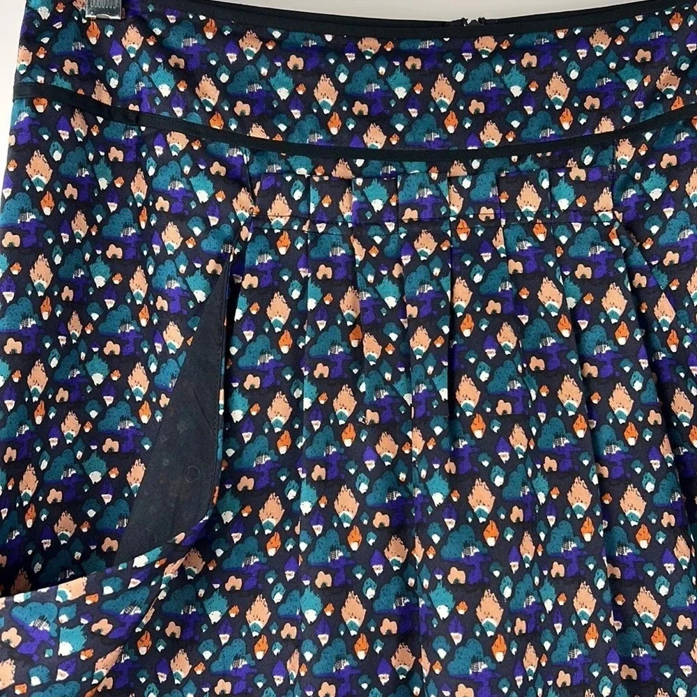 See By Chloe Silk Patterned A-Line Skirt Front Pleats/Pocket Size 8 Back Zipper - Picture 4 of 14